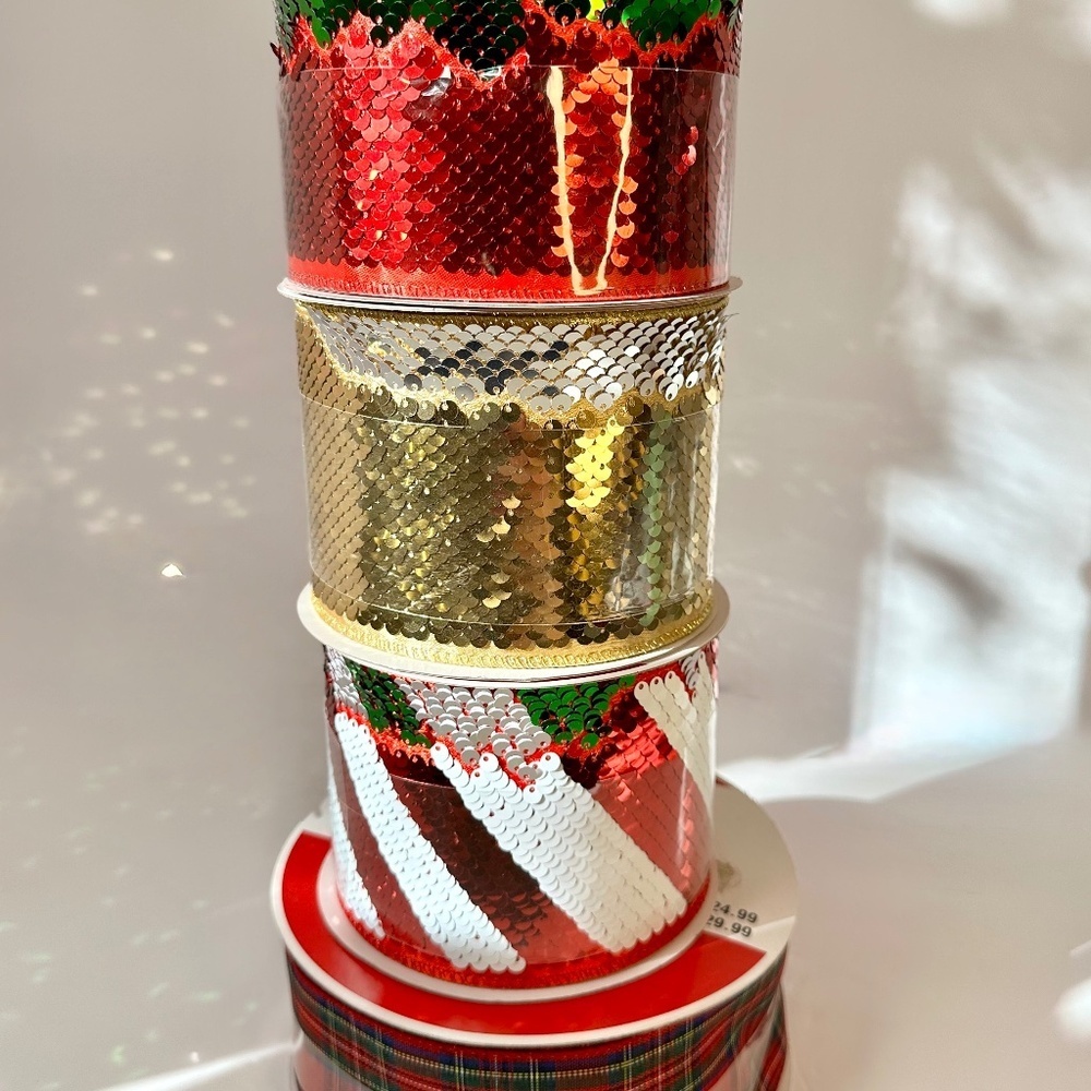 Christmas Wired Ribbon Bundle Sequin & Plaid Holiday Ribbon Lot New - Picture 2 of 8